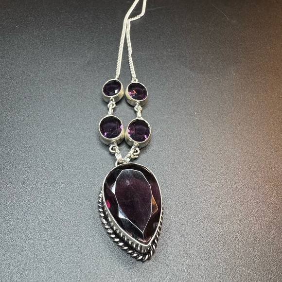Amethyst 925 Silver Plated Necklace - Picture 1 of 4